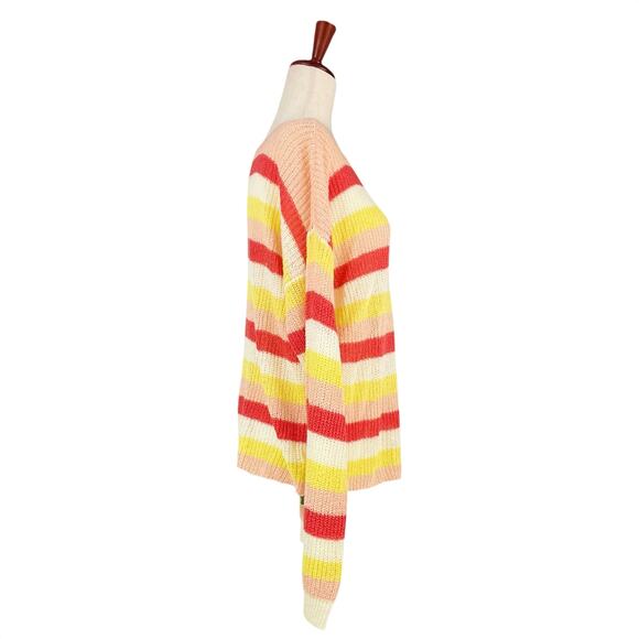 CUPCAKES & CASHMERE Lex Boucle Stripe Sweater Size M Butter Yellow Coral Pink - Picture 5 of 8